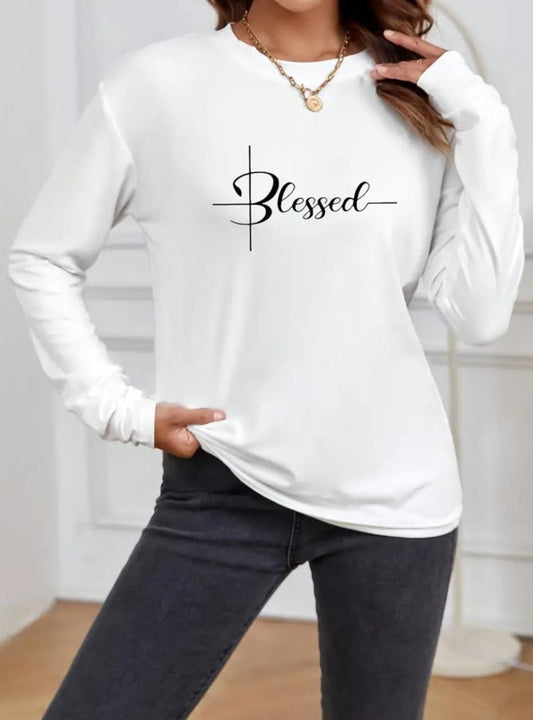 BLESSED Print Crew Nek T-Shirt L/S