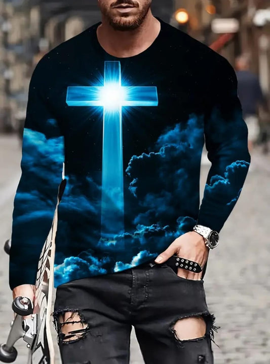 3D SHINING CROSS PRINT T-SHIRT L/S