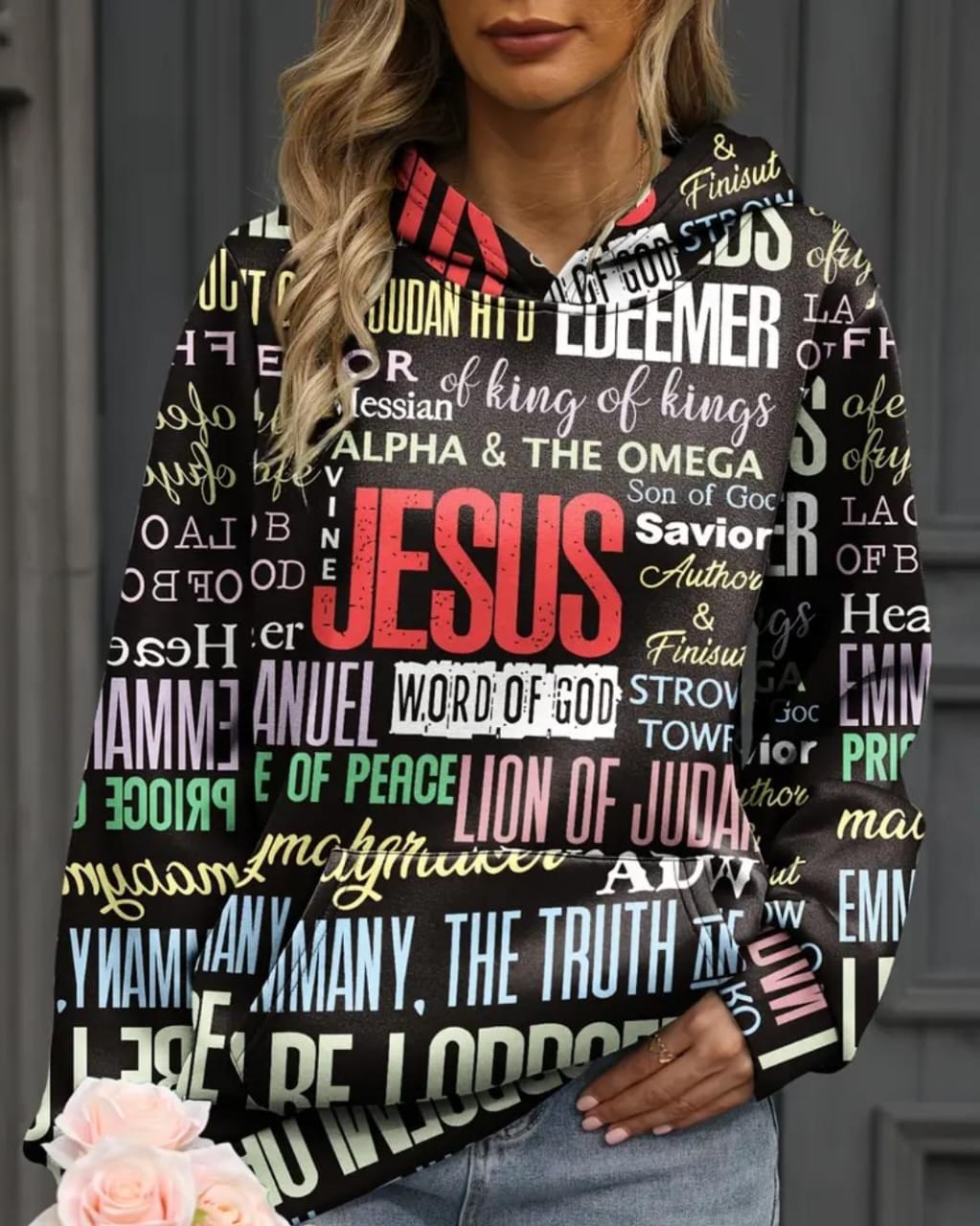 JESUS LETTER PRINT HOODIE, CANGAROO POCKET
