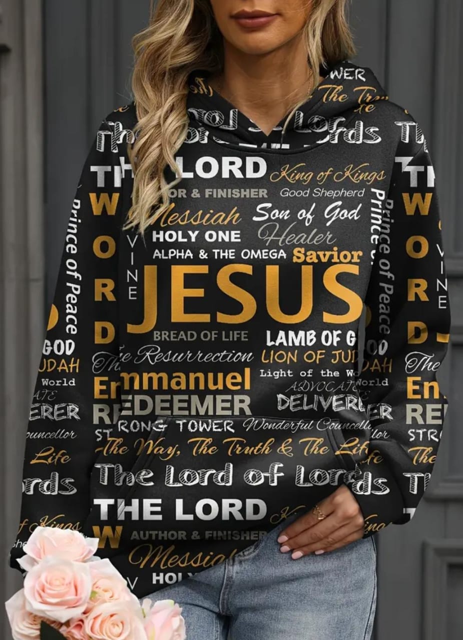 JESUS LETTER PRINT HOODIE, CANGAROO POCKET