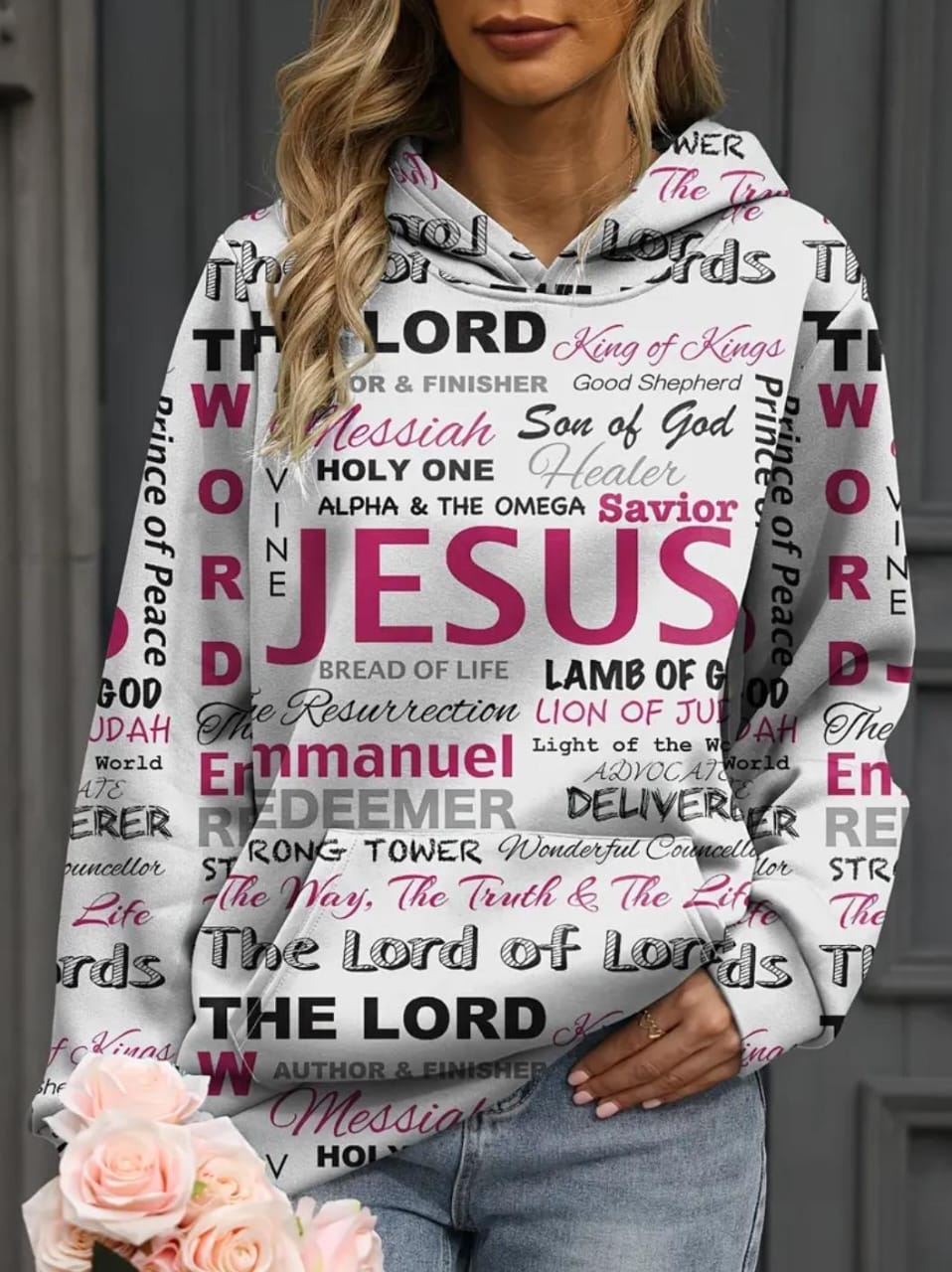 JESUS LETTER PRINT HOODIE, CANGAROO POCKET