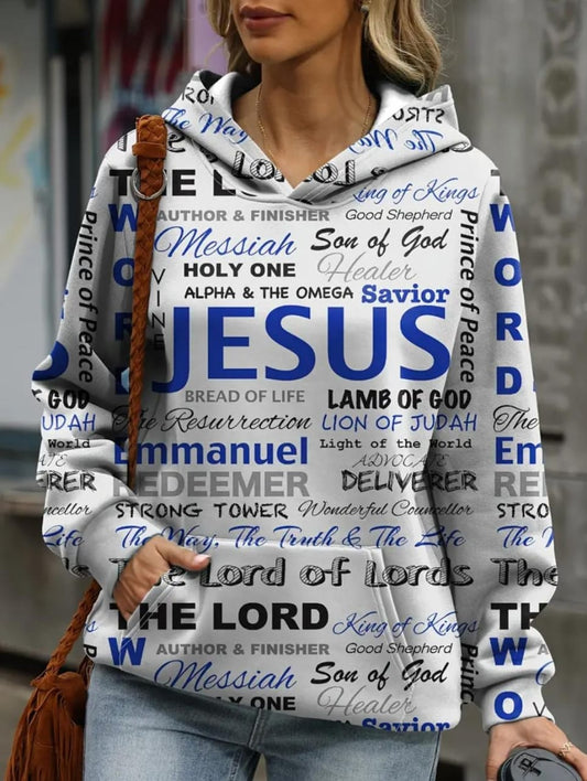 JESUS LETTER PRINT HOODIE, CANGAROO POCKET