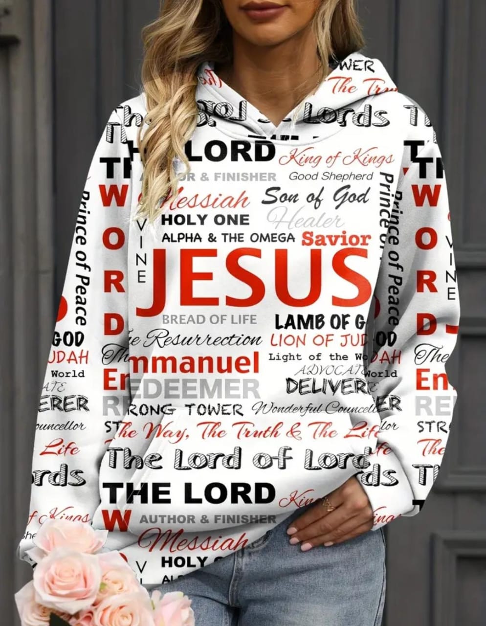 JESUS LETTER PRINT HOODIE, CANGAROO POCKET